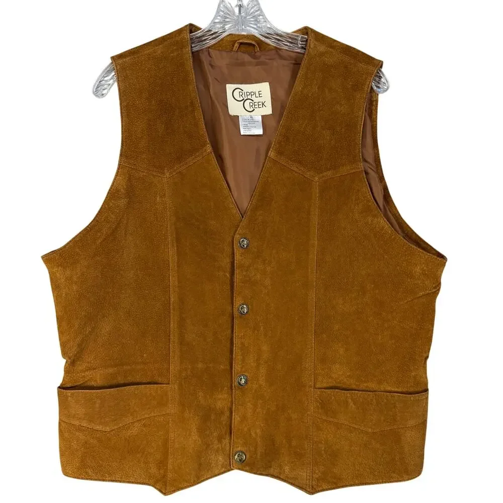 Cripple Creek Mens XL Suede Leather Vest Brown Western Cowboy Style